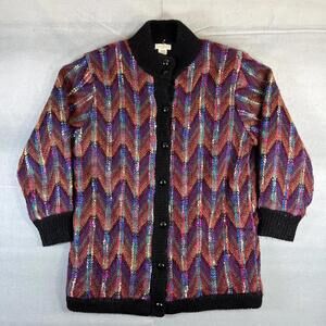 Vintage 90s Yarnworks Mohair Blend Cardigan Jacket Womens Large Rainbow Chunky